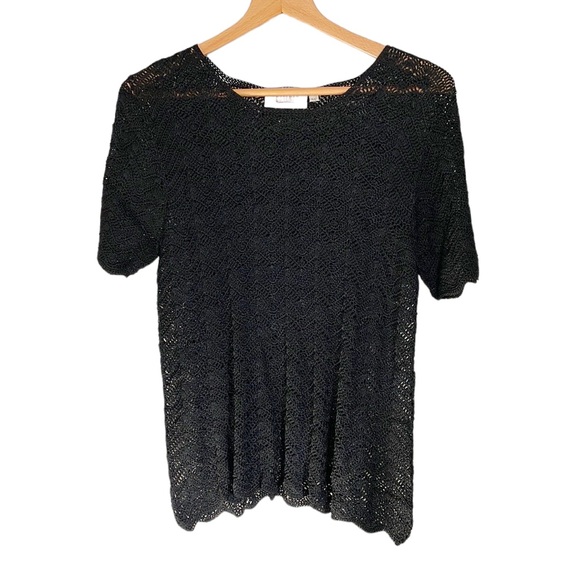Vintage Braemar Jeremy Scott Black Crochet Knit Short Sleeve Y2K Top size L - Picture 1 of 7